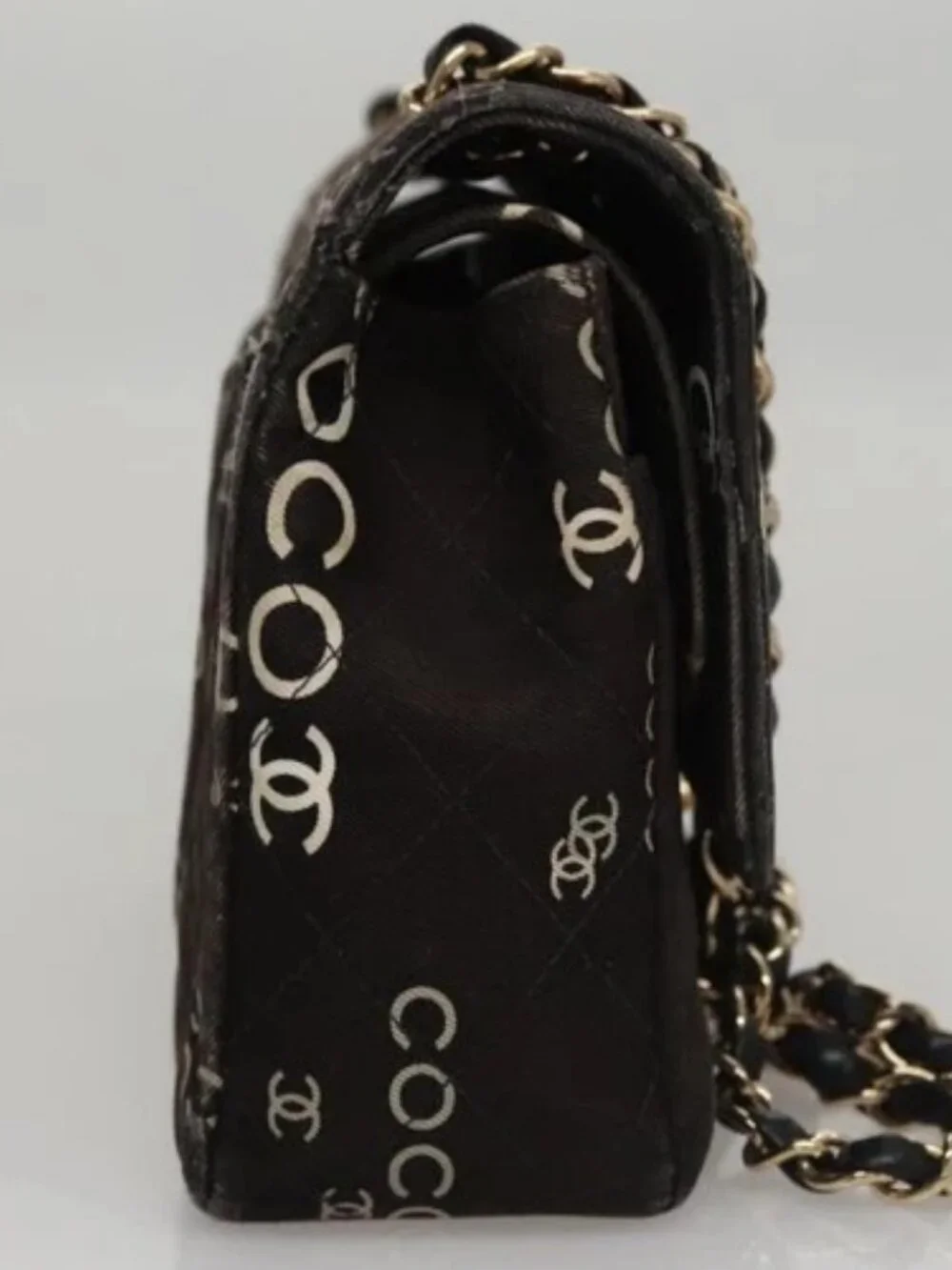 CHANEL Matelasse 25 Chain Shoulder Bag Canvas Black Gold CC Auth 108396